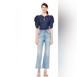 Rebecca Taylor Farren Flower Poplin Top Navy